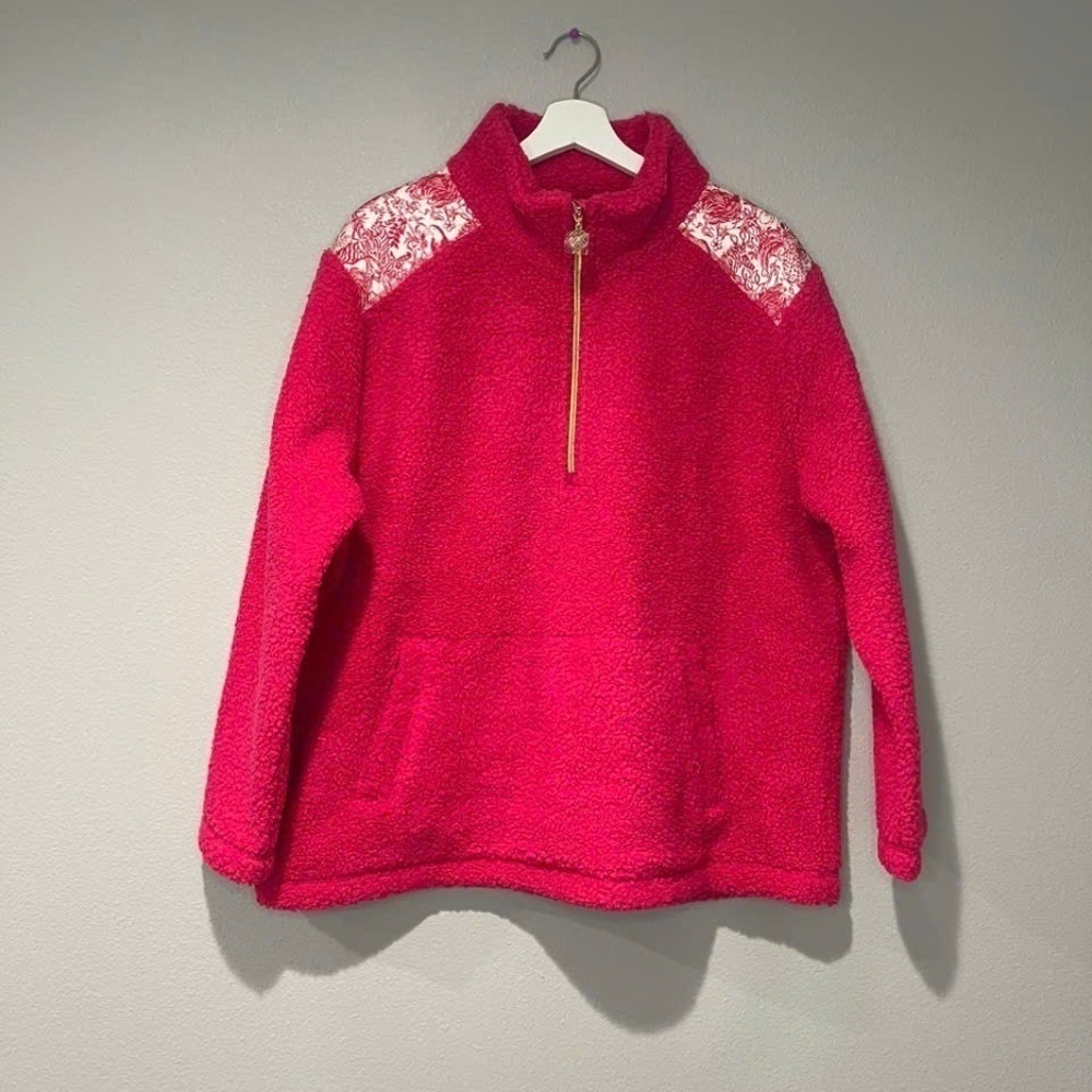 NWOT LILLY PULITZER Wallen Sherpa Raspberry Rouge Half Zip Jacket
